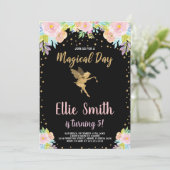 5歳の花ピンクの魔法の妖精の誕生日招待状 招待状 (スタンド正面)