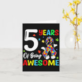 5歳の誕生日おめでとうリボン 自閉症 カード (黄色い花)