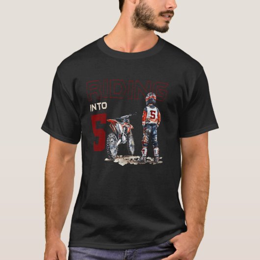 5歳の誕生日おめでとう オフロードバイク Tシャツ (正面)