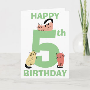 5歳の誕生日おめでとう カスタムメッセージ 落書き猫 カード