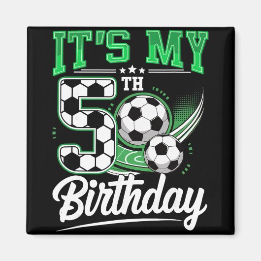 5歳の誕生日おめでとう サッカー少年 5歳児 マグネット (正面)