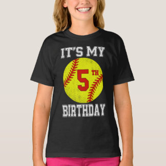 5歳の誕生日おめでとう ソフトボール ガールズ Tシャツ