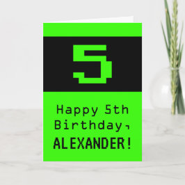 5歳の誕生日おめでとう ネิร์ド/ギーク風デザインの"5"と名前 カード
