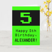 5歳の誕生日おめでとう ネิร์ド/ギーク風デザインの"5"と名前 カード (黄色い花)