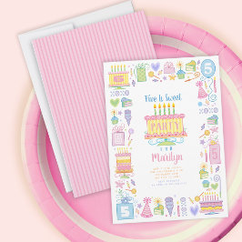 5歳の誕生日おめでとう！ピンクのスイートパーティー招待状 招待状
