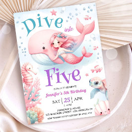 5歳の誕生日おめでとう!ピンクの人魚姫 招待状