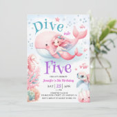 5歳の誕生日おめでとう!ピンクの人魚姫 招待状 (スタンド正面)