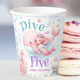 5歳の誕生日おめでとう!ピンクの人魚姫 紙コップ