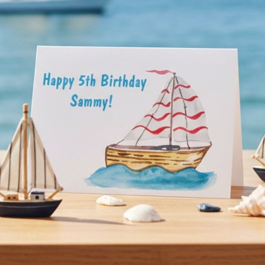 5歳の誕生日おめでとう ボーイズセイルボート カード