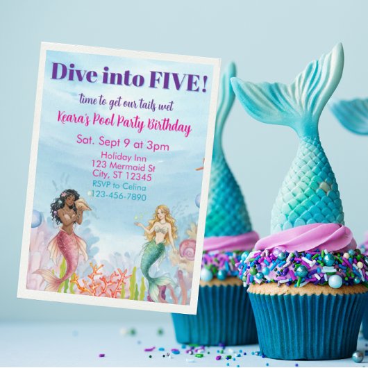 5歳の誕生日おめでとう!人魚姫 招待状