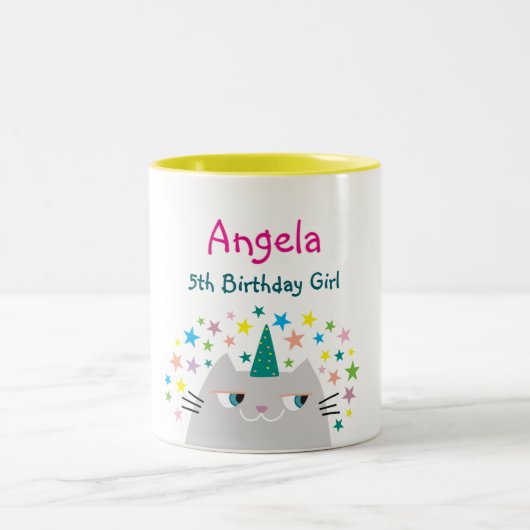 5歳の誕生日おめでとう 名前入りコーヒーマグギフト ツートーンマグカップ (中央)