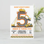 5歳の誕生日おめでとう 建設トラック 招待状 (スタンド正面)