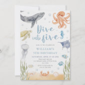 5歳の誕生日おめでとう！海の生き物たちと潜ろう 招待状 (正面)