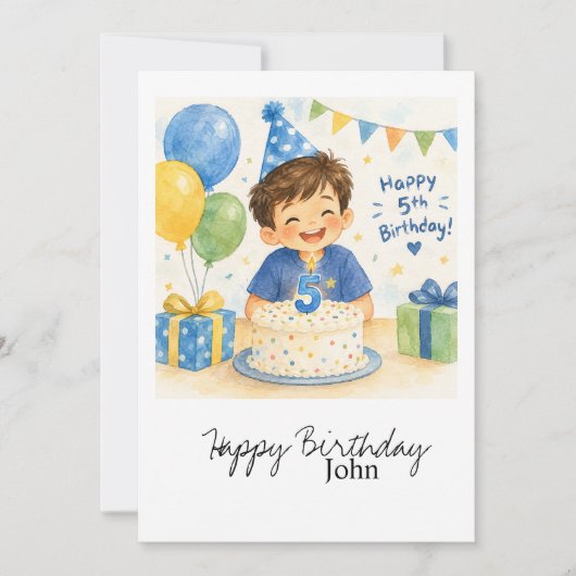 5歳の誕生日おめでとう 男の子 招待状 (正面)