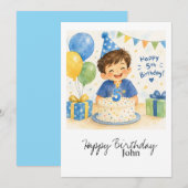 5歳の誕生日おめでとう 男の子 招待状 (正面/裏面)