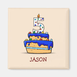 5歳の誕生日おめでとう！青いケーキに5のデコ マグネット