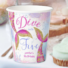 5歳の誕生日おめでとう Dive in Five Girl ピンク 紙コップ