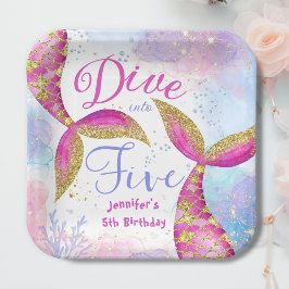 5歳の誕生日おめでとう Dive in Five Girl Pink ペーパープレート