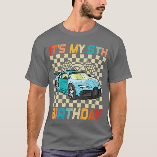 5歳の誕生日おめでとうTシャツ 男の子レース レース好き 5歳児 Tシャツ (正面)