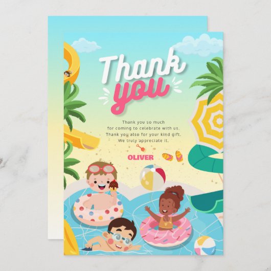5歳の誕生日にレトロなダイブ サンキューカード (正面/裏面)
