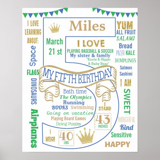 5歳の誕生日のサインのポスターのバナーのマイルストーン ポスター (正面)