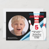 5歳の誕生日の写真ボーリングパーティー青赤 招待状 (正面)