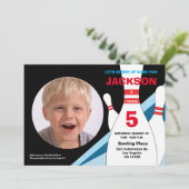 5歳の誕生日の写真ボーリングパーティー青赤 招待状 (スタンド正面)