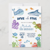 5歳の誕生日の招待に飛び込む、男の子の誕生 招待状 (正面)