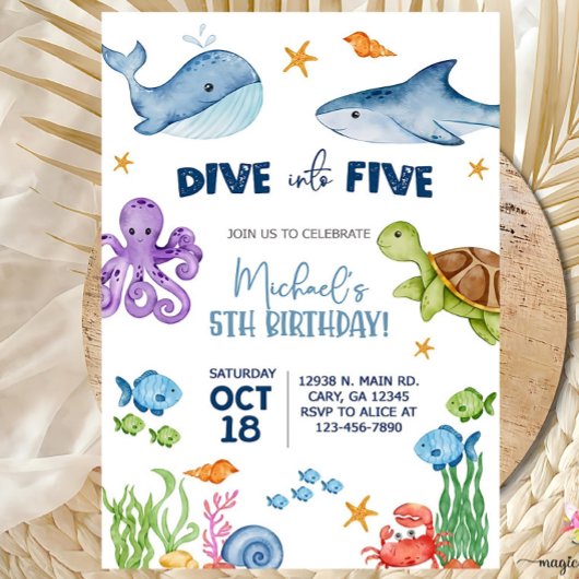 5歳の誕生日の招待に飛び込む、男の子の誕生 招待状