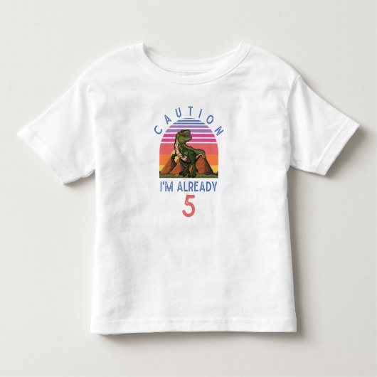 5歳の誕生日の男の子ディノ・トレックス恐竜5歳 トドラーTシャツ (正面)