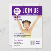 5歳の誕生日の紫の女の子のパーソナライズ 招待状 (正面)