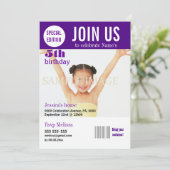 5歳の誕生日の紫の女の子のパーソナライズ 招待状 (スタンド正面)