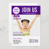 5歳の誕生日の紫の女の子のパーソナライズ 招待状 (正面/裏面)