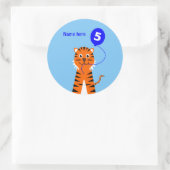 5歳の誕生日の虎に名前blue ラウンドシール (バッグ)