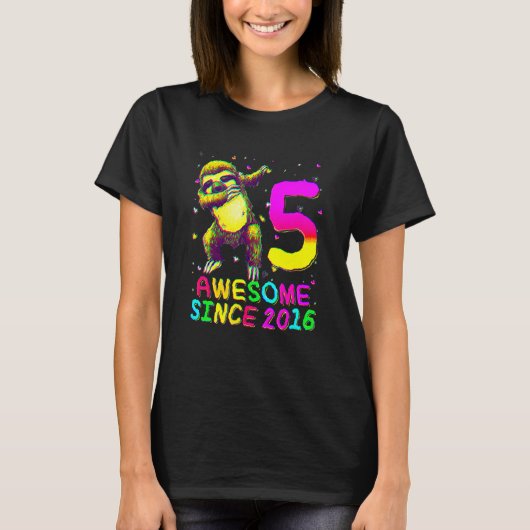 5歳の誕生日をお祝いするダビングスロース Tシャツ (正面)
