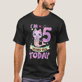 5歳の誕生日を迎える猫の人魚のギフト 女の子へのプレゼント 5 Tシャツ
