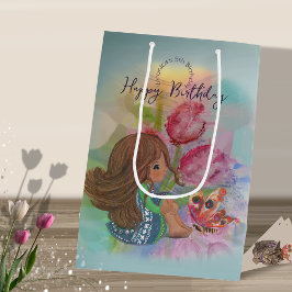 5歳の誕生日ガールバタフライ ミディアムペーパーバッグ