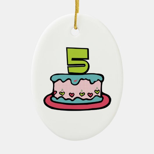 5歳の誕生日ケーキ セラミックオーナメント (正面)