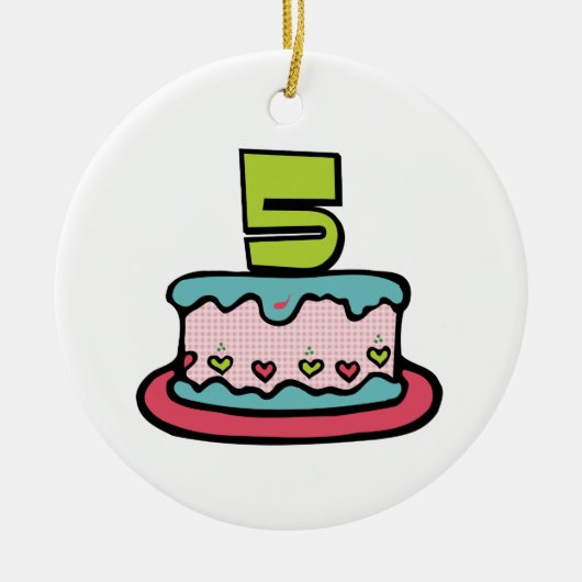 5歳の誕生日ケーキ セラミックオーナメント (正面)