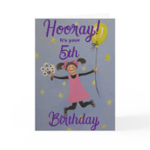 5歳の誕生日スタンダード, 5" x 7" 折りたたみ式グリーティングカード