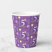 5歳の誕生日スター・カスタムパープルピンクキッズパーティー 紙コップ (正面)