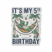 5歳の誕生日タートルハンモックビンテージ風彫刻デザイン シール (正面)