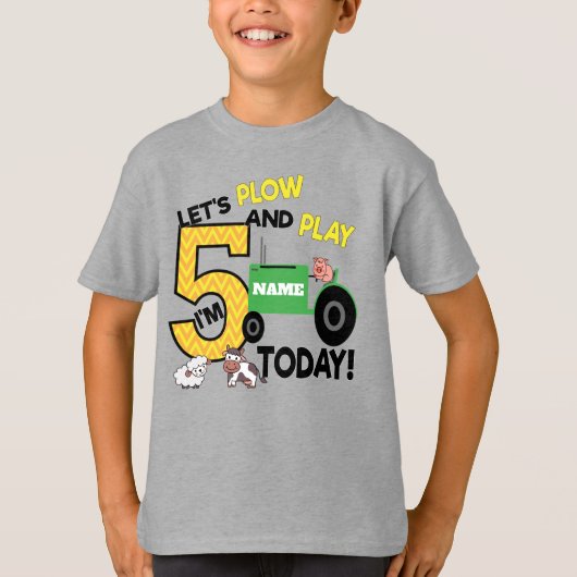 5歳の誕生日トラクター-農場主題パーティー Tシャツ (正面)