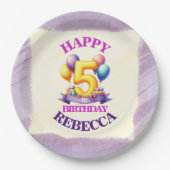 5歳の誕生日バルーン・テーマ ペーパープレート (正面)