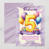 5歳の誕生日バルーン 招待状 (正面/裏面)