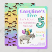 『5歳の誕生日パーティーにお集まり！』 馬を囲んで遊ぼう 5歳誕生日パーティーのご招待 招待状 (正面/裏面)