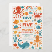 5歳の誕生日パーティーに飛び込む少年 招待状 (正面/裏面)