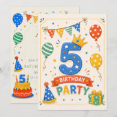 5歳の誕生日パーティーのカラフルなお祝い (正面/裏面)