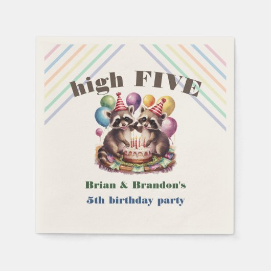 5歳の誕生日パーティーの双子mapacheテーマ写真 スタンダードカクテルナプキン (正面)
