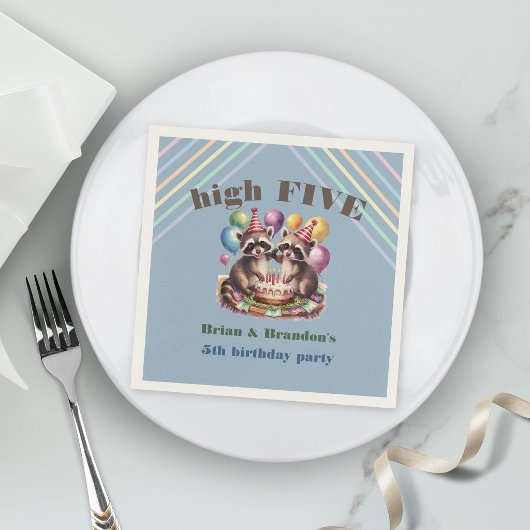 5歳の誕生日パーティーの双子mapacheテーマ写真 スタンダードカクテルナプキン